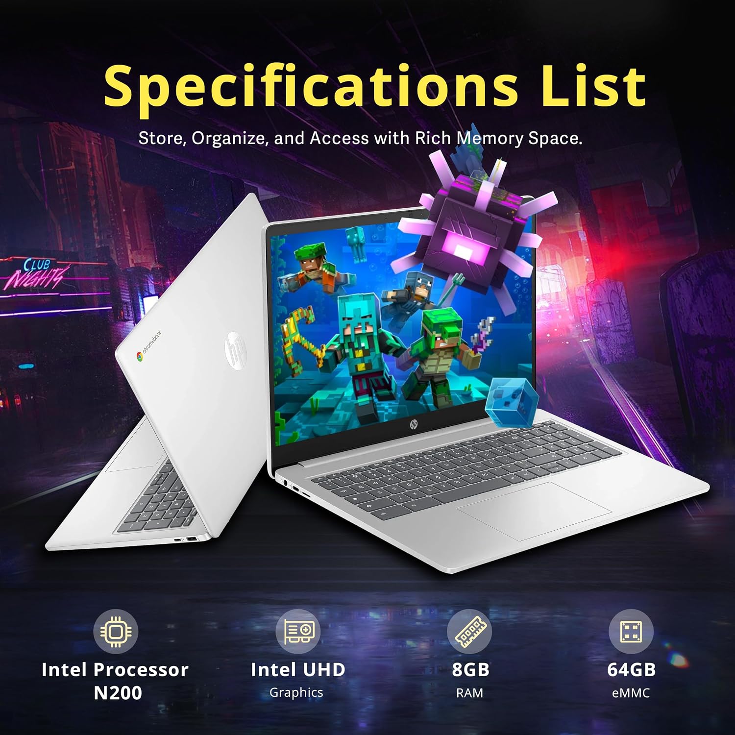 HP 15.6' HD Anti-Glare Chromebook Laptop, Intel Pentium N200, 8GB LPDDR5, 64GB eMMC, Intel UHD Graphics, Num Pad, 720p Camera, Wi-Fi 6, Chrome OS, Silver (Renewed)