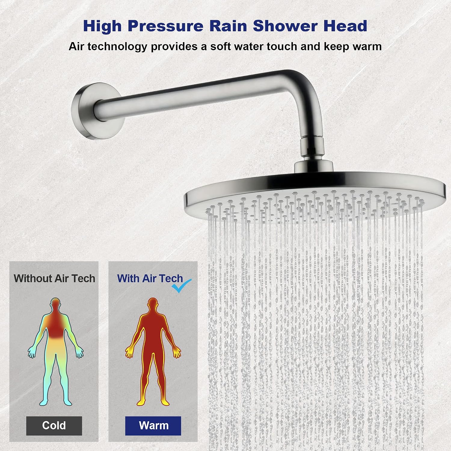 Brushed Nickel Shower Faucet Set with Valve 10 Inches Rainfall Shower Head Combo Set, Wall Mount Shower Fixtures Shower Head System with 6 Function Handheld