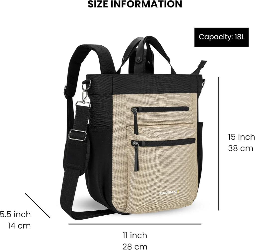 Sherpani Soleil, Anti Theft Convertible Backpack, 3 in 1 Tote, Crossbody Purse, 18L Travel Bag, RFID Protection, Fits 13' Laptop (Straw)