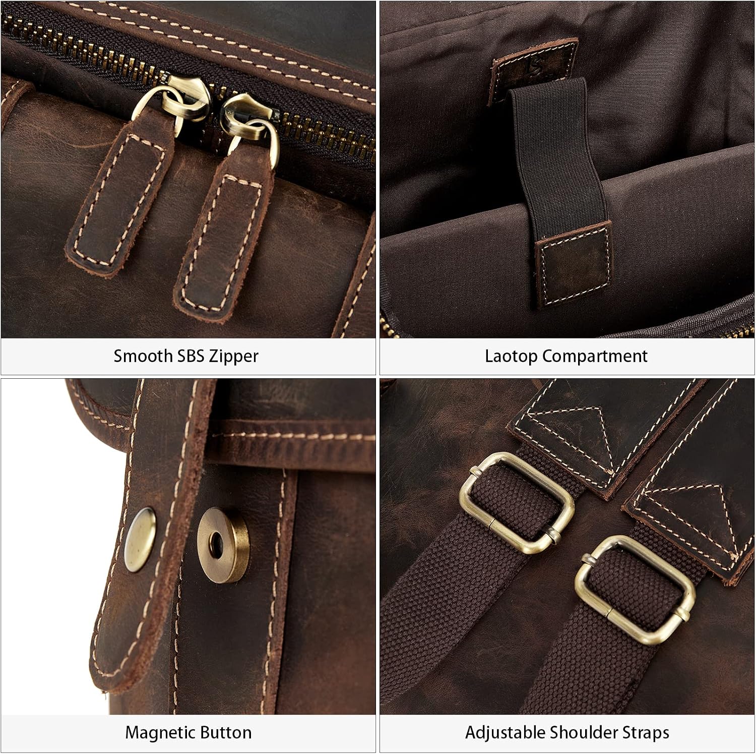 BOSTANTEN Leather Backpack for Men 15.6 inch Laptop Backpack Vintage Travel Office Bag Large Capacity Shoulder Bag Coffee