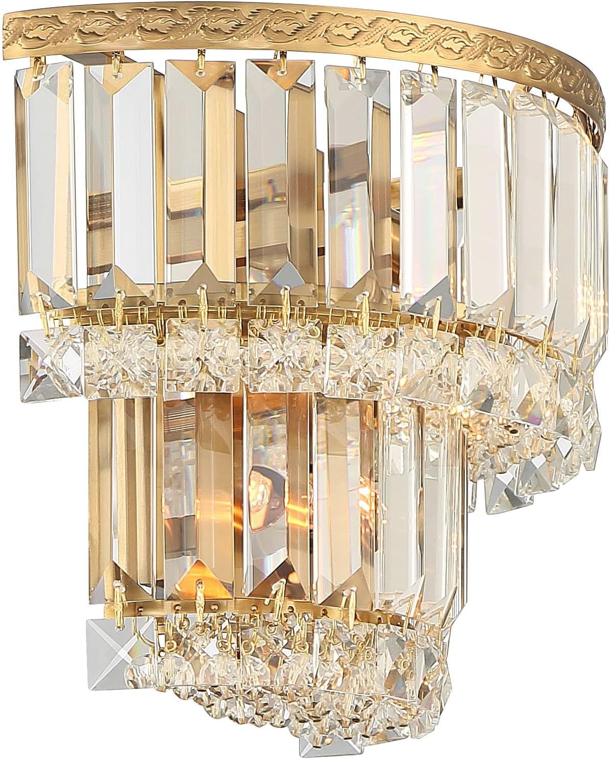 Vienna Full Spectrum Magnificence Modern Wall Light Sconces Set of 2 Gold Hardwired 10' Fixture Demilune Clear Crystal for Bedroom Bathroom Bedside Vanity Reading Living Room Hallway House Home