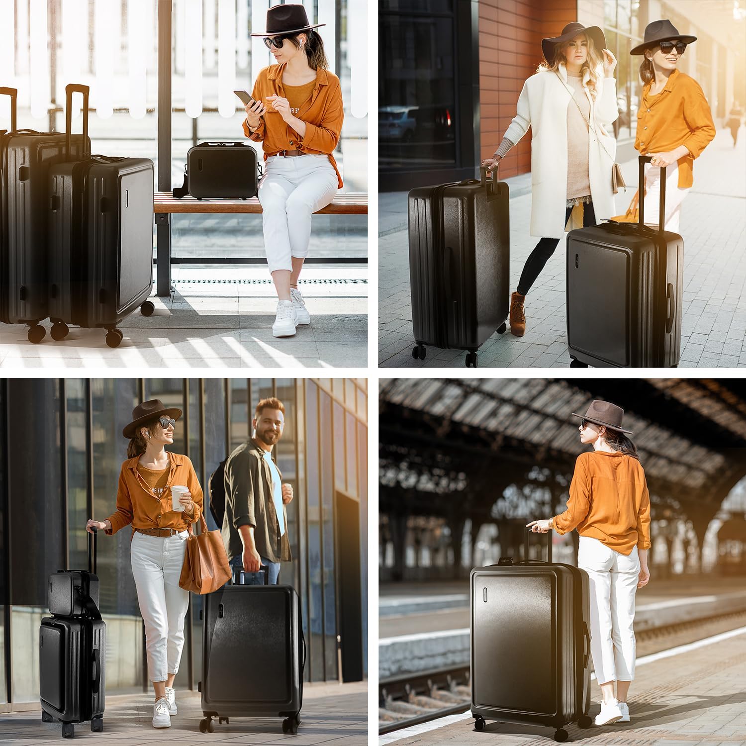 TRAVELARIM Hard Shell Luggage Sets with Spinner Wheels 4 Piece, Expandable Large Suitcases with TSA Lock, Travel Large Suitcase Set, Jet Black Luggage Set