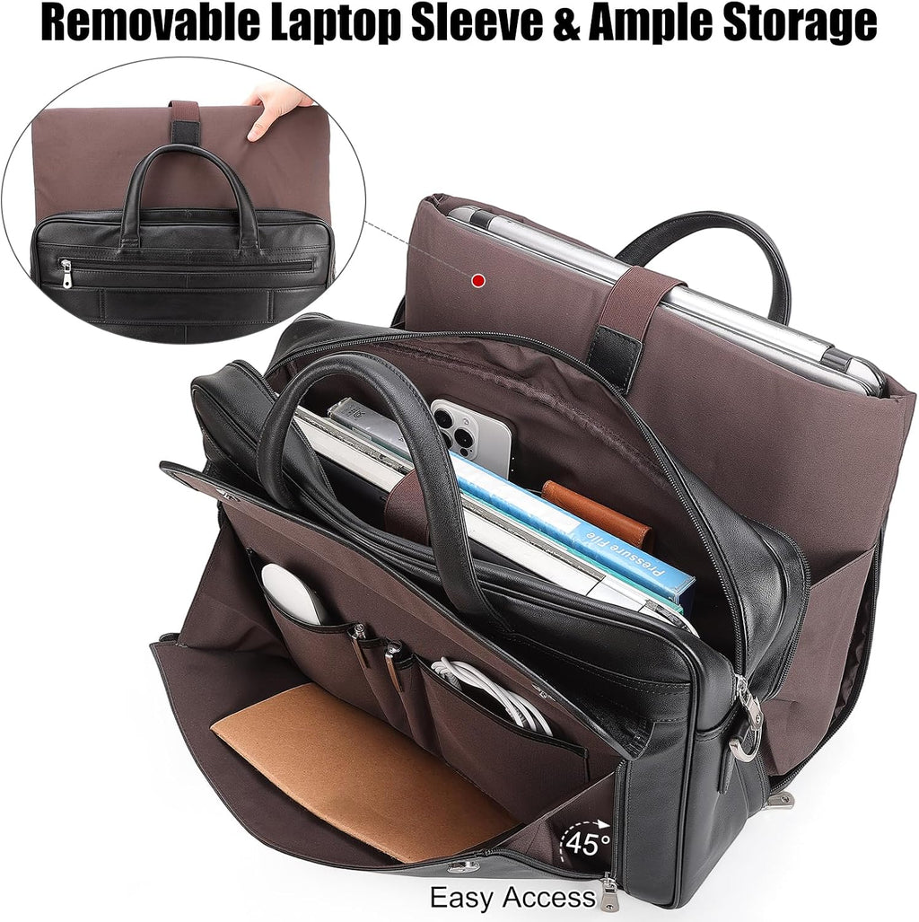 Masa Kawa Leather Briefcase for Men 15.6', 17' Laptop Computer Case Business Travel Work Messenger Cross Body Shoulder Bag