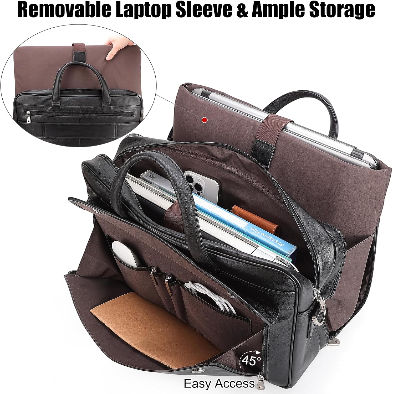 Masa Kawa Leather Briefcase for Men 15.6', 17' Laptop Computer Case Business Travel Work Messenger Cross Body Shoulder Bag