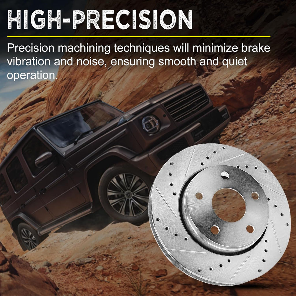 Brake Kit Replacement for 2001 2002 2003 2004 2005 2006 GMC Sierra Yukon XL Chevy Silverado 1500, Rotors and Brake Pads Front and Rear, Drilled Slotted 12.00' Front and 12.99' Rear Brakes