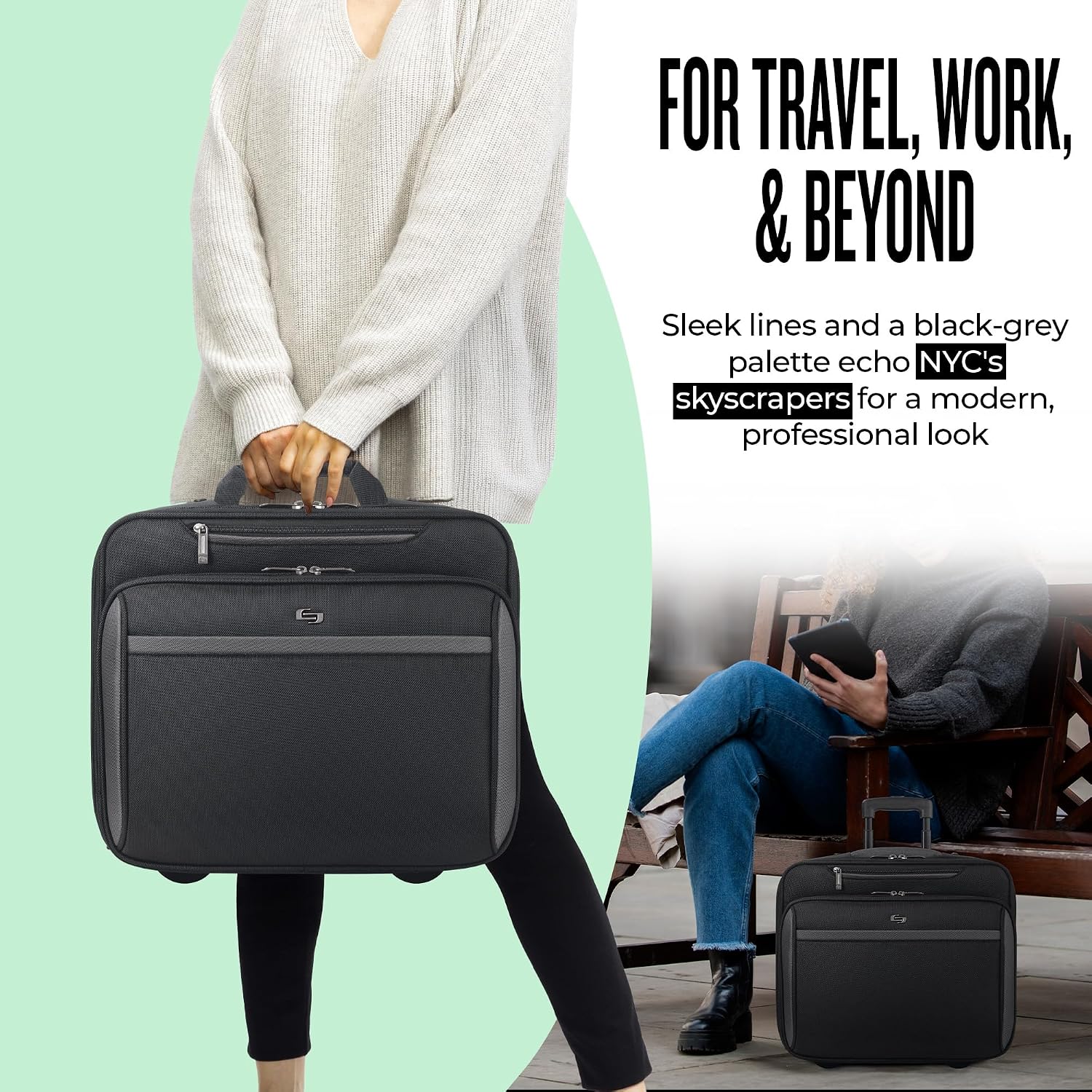 Solo New York Rolling Case with Wheels - Roller Laptop Bag, Wheeled Briefcase for Women & Men, Carry On Size for Travel, Fits 16' Computer - West Side, Black