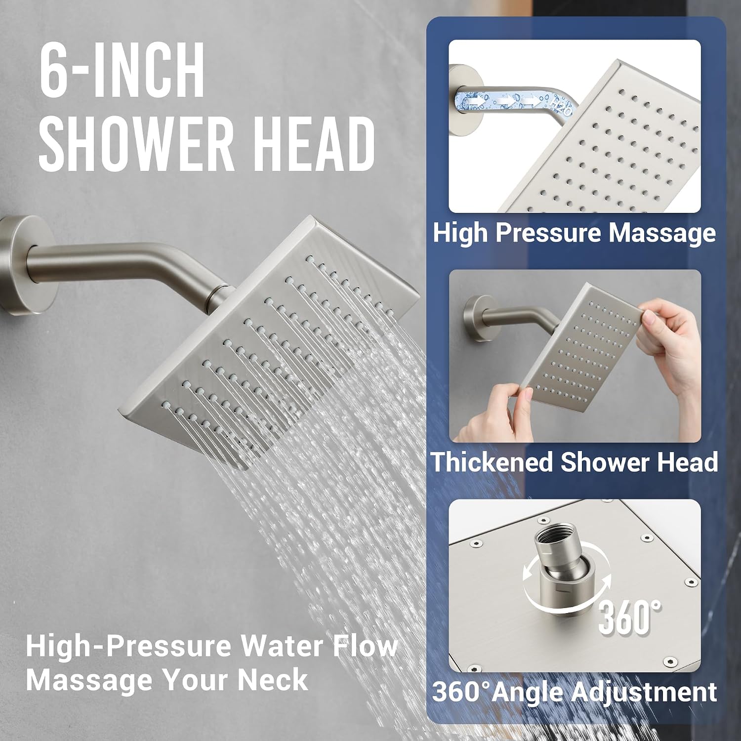 Thermostatic Dual Shower Heads System with 4-Inch Body Jets, Ceiling 16' Rainfall & Wall Mount 6' Shower Head, Luxury Brushed Nickel Shower Faucet Set with Handheld Sprayer for 2-Person/Tandem Shower