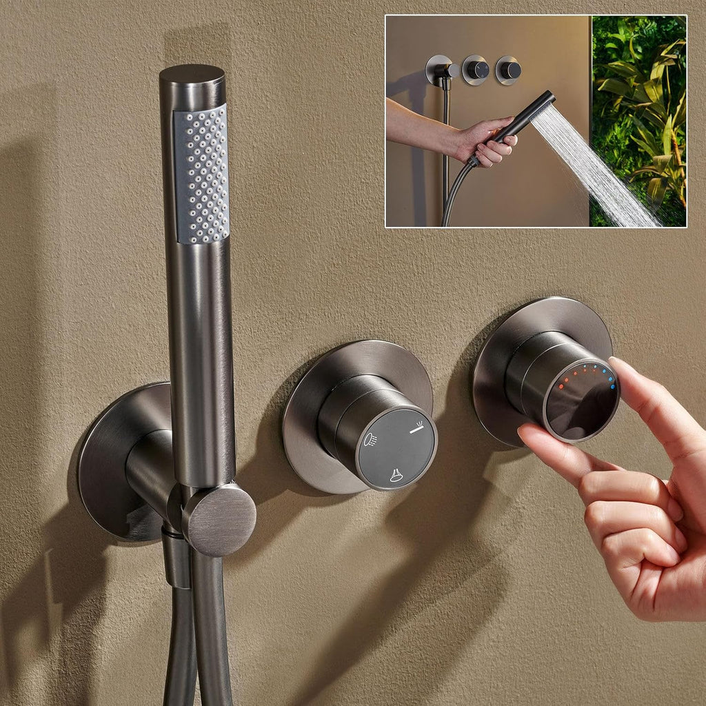 Shower System Concealed, Rain, Waterfall Mode, 3 Functions Shower Set, 12in/30cm Shower Faucet Set, 304 Stainless Steel Round Shower Head, 59ABrass Body, Durable