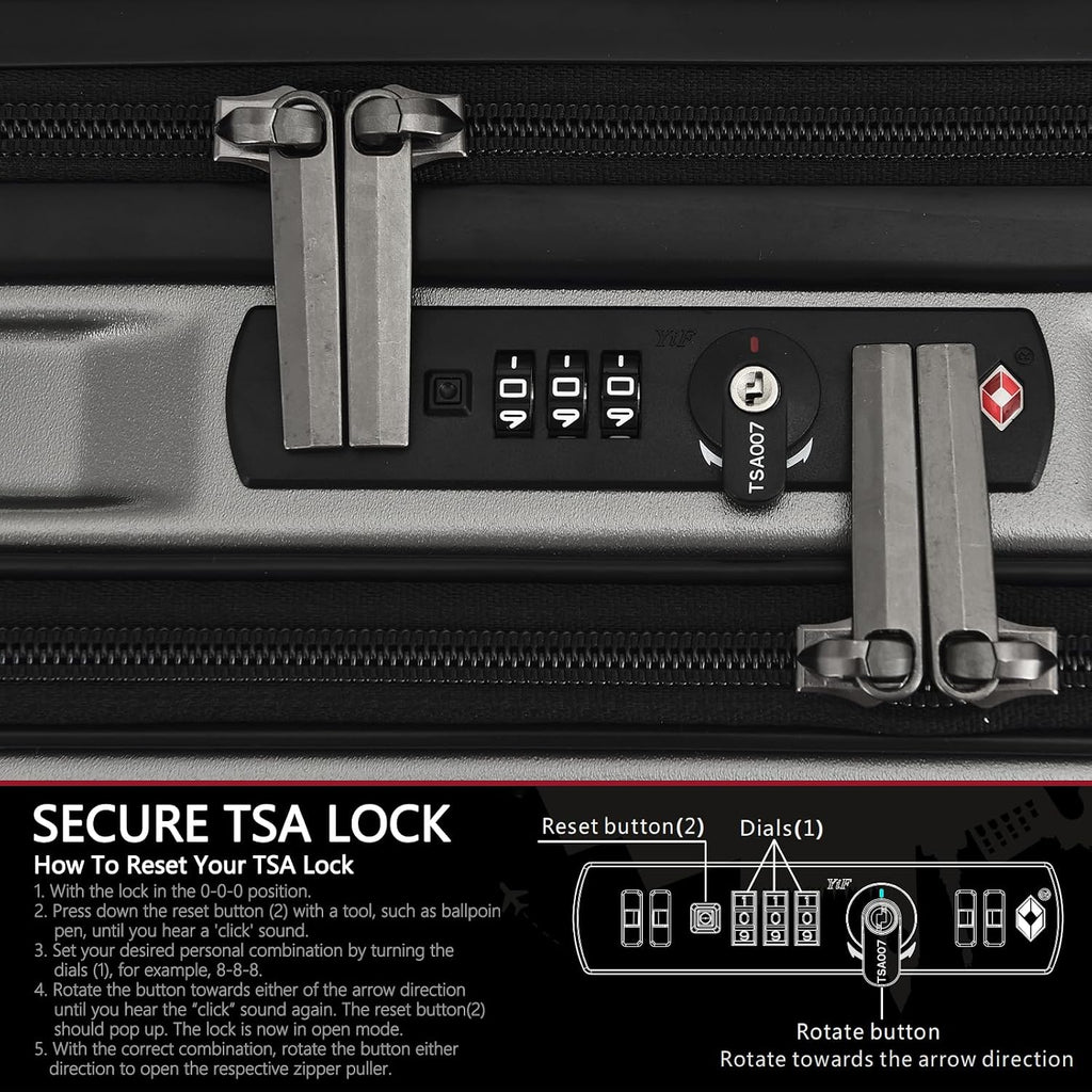TydeCkare 16' Carry on Luggage with 2 Laptop Compartments, Lightweight Hardshell ABS+PC Suitcase with Dual Control TSA Lock, with YKK Zipper, 4 Spinner Silent Wheels, for Business Travel, Silver Grey
