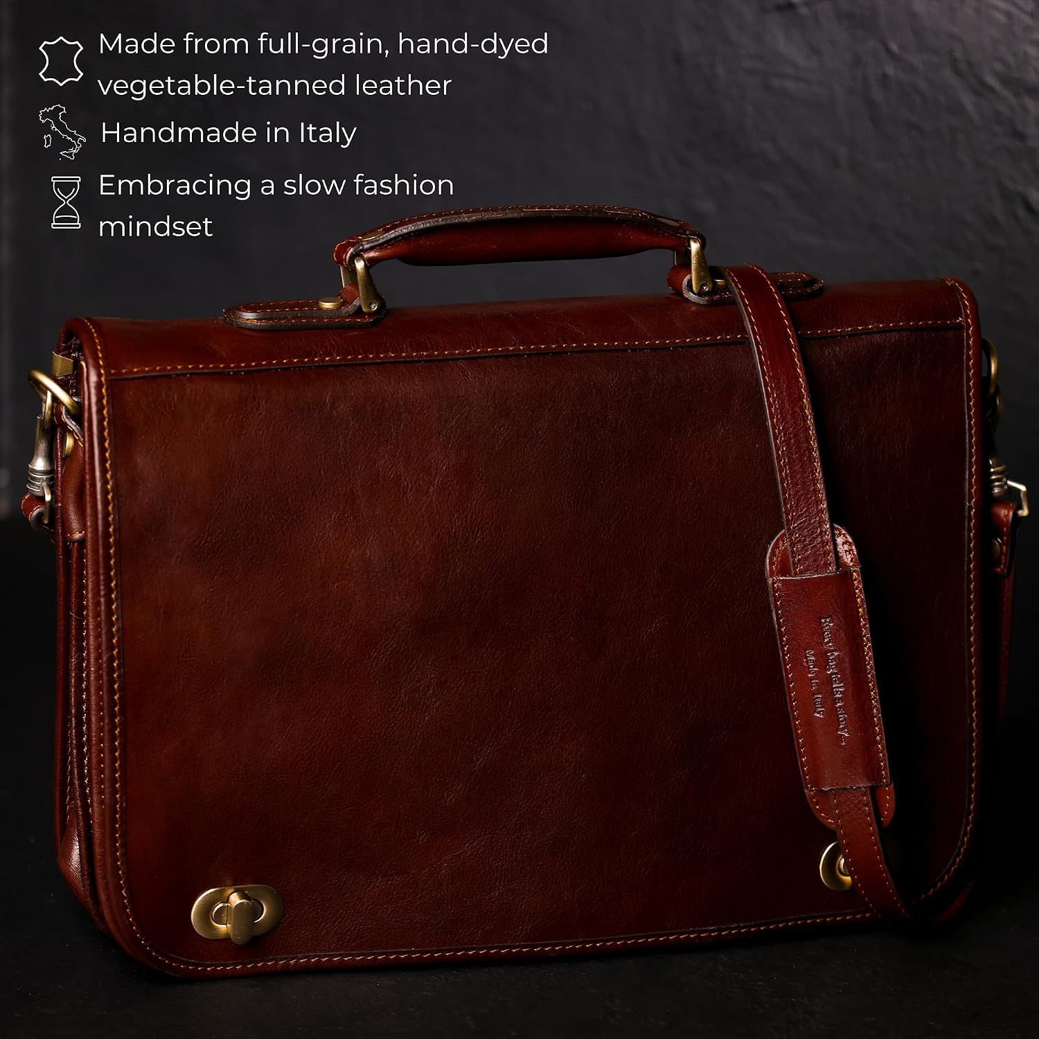 Time Resistance Leather Briefcase for Men - Italian Full Grain Leather Laptop Bag - Messenger Bag - Gift Box Included