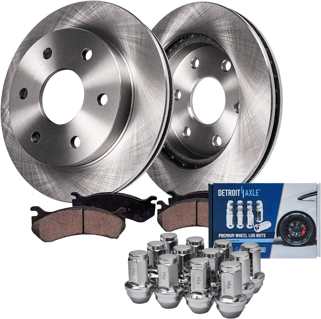 Detroit Axle - 4WD Front Brake Kit for Ford F-150 Lincoln Mark LT [6 Lug] Disc Brake Rotors Ceramic Brakes Pads 12pc Wheel Lug Nuts 2004 2005 2006 2007 2008 Replacement