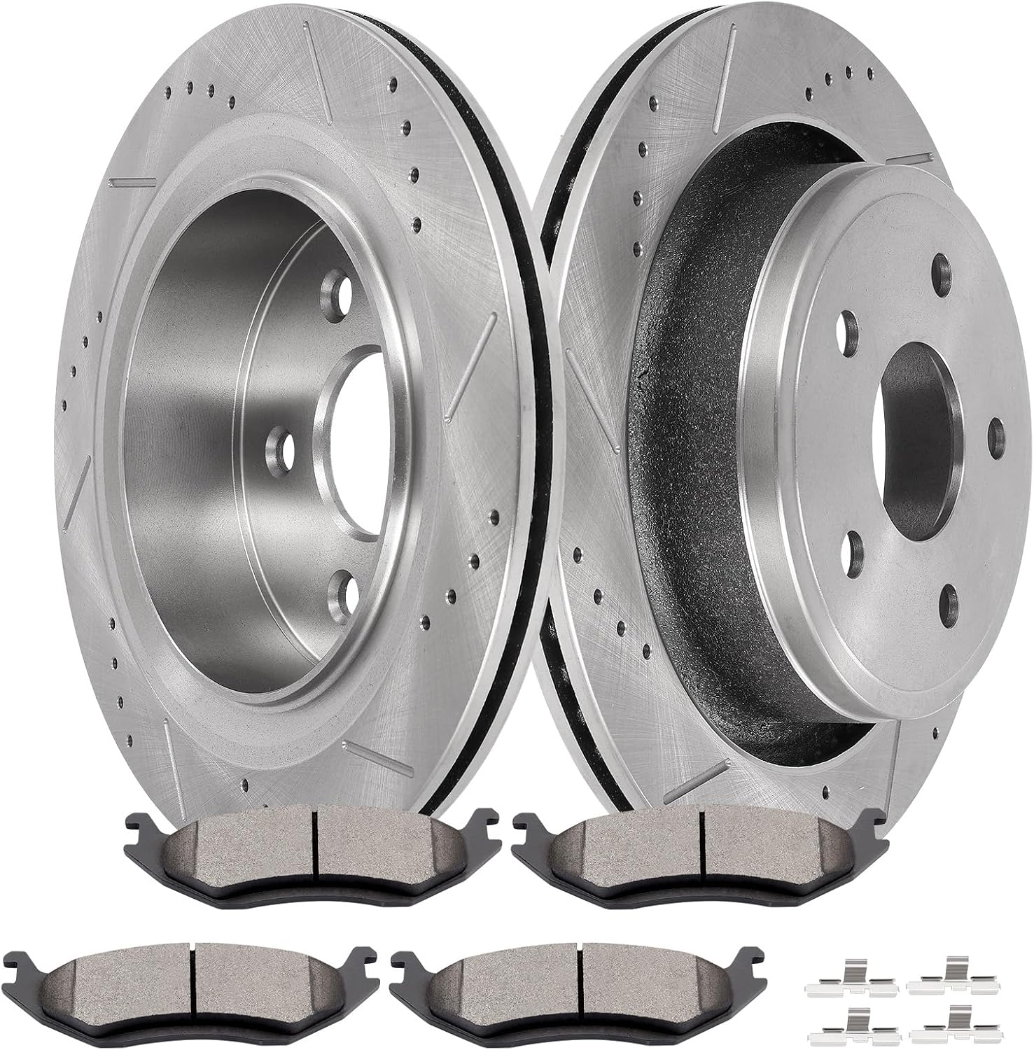 SCITOO Brake Kits For Chrysler For Aspen 2007-2009,For Dodge For Durango 2005-2009,For Ram 1500 2005-2010 Rear Drilled & Slotted Disc Brakes Rotors and Semi Metallic Brakes Pads 53006;D967