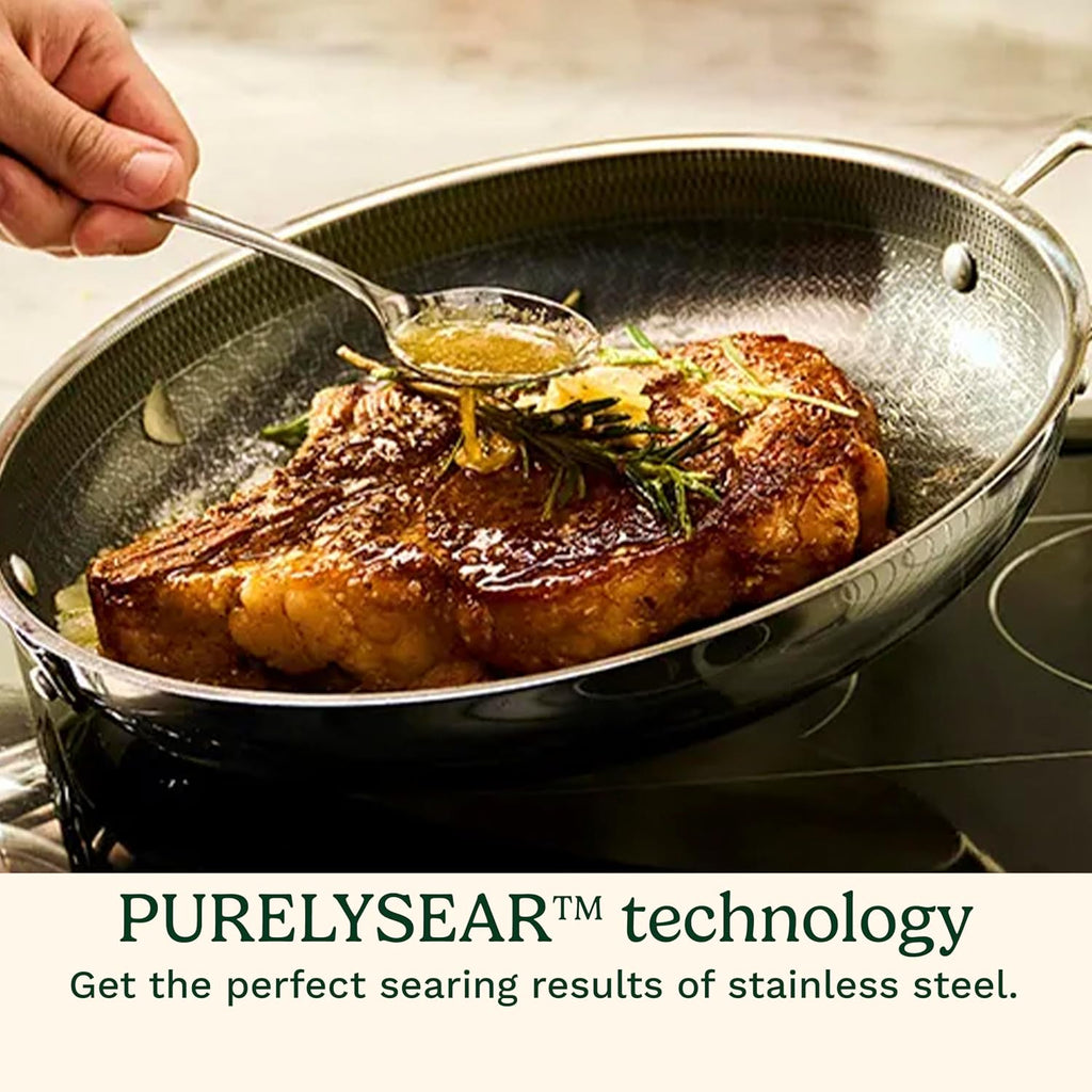 Cuisinart FusionPlus Hybrid Stainless Steel 4-Pc Skillet Cooking Set, 10 Inch and 12 Inch with Lids, PURELYSEAR Hybrid Searing Surface, Oven Safe, Cool Grip Handles, Induction Compatible