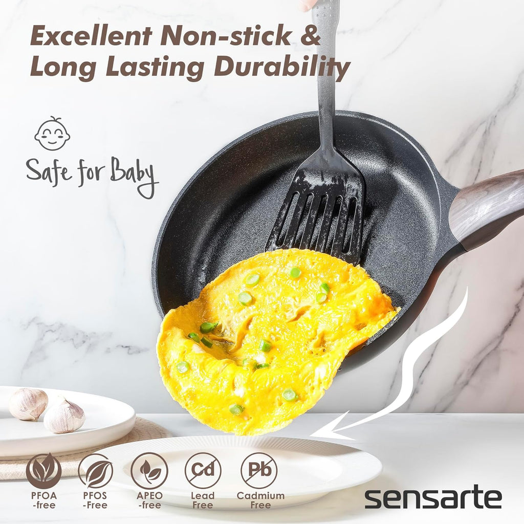 SENSARTE Pots and Pans Set Non stick, Non toxic Healthy Induction Cookware Sets, 26 Pcs Nonstick Kitchen Cooking Set, w/Frying Pans Set, Saucepans Set, Stockpots Set, PFOA PFOS Free, Black