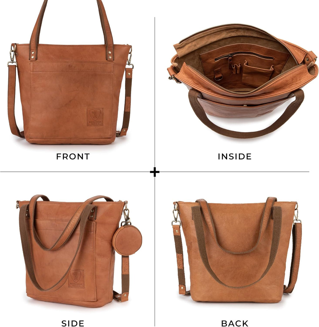 BERLINER BAGS Vintage Genuine Leather Tote Bag Verona, Handbag, Large Shopper, Work Bag for Women