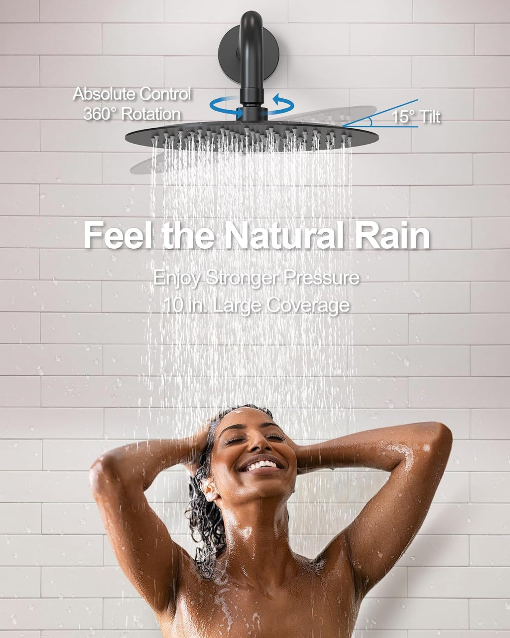 10 Inch Round Shower Faucet Set with Tub Spout, High Pressure Rainfall Shower Head and Handheld Sprayer Combo, Matte Black