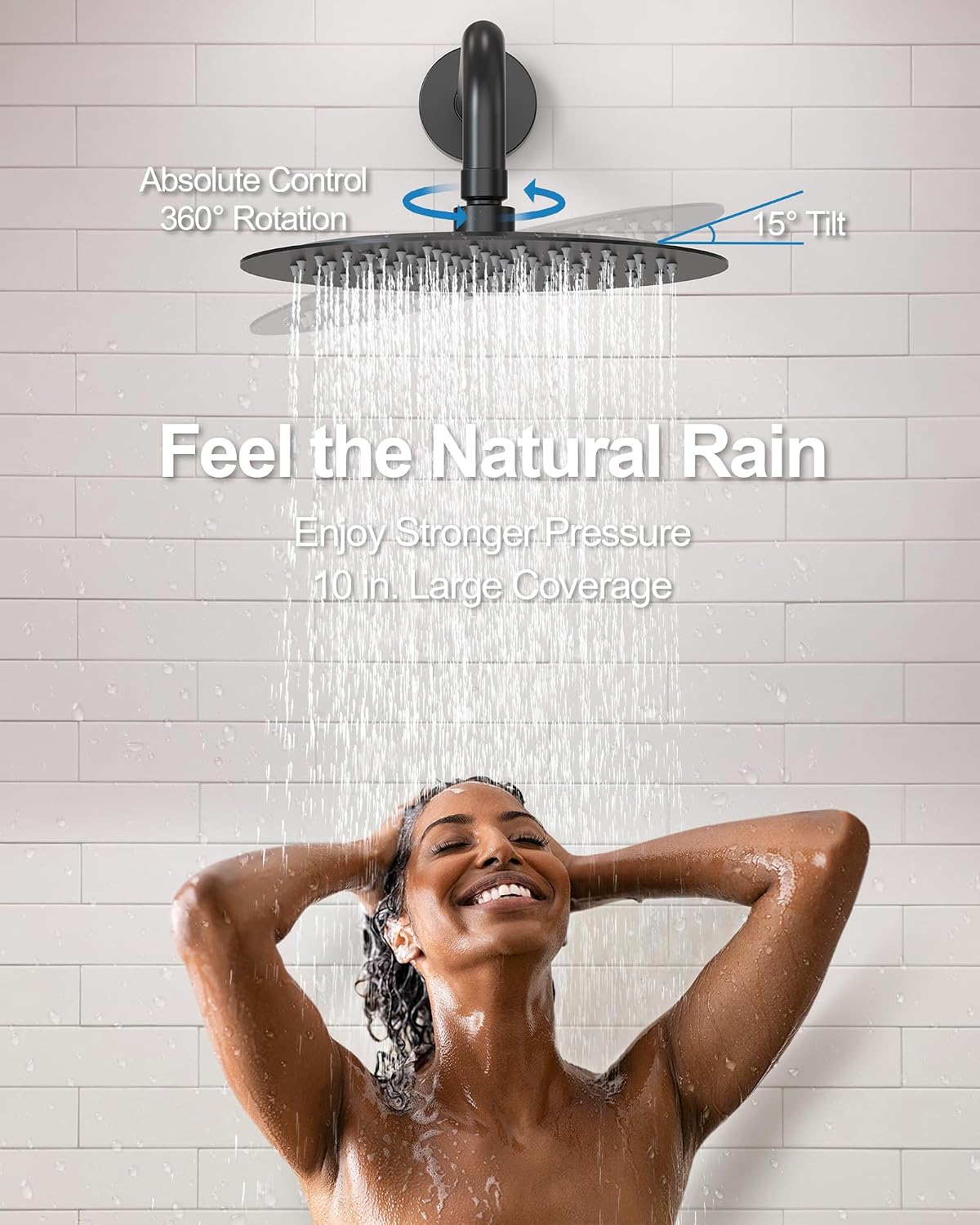 10 Inch Round Shower Faucet Set with Tub Spout, High Pressure Rainfall Shower Head and Handheld Sprayer Combo, Matte Black