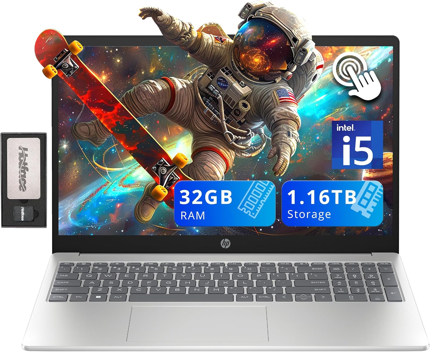HP Pavilion 15.6' HD Touchscreen Laptop, Intel i5-1235U, 32GB RAM, 1.16TB Storage(1TB SSD + 160GB Docking Station Set), Intel Iris Xe Graphics, Num Pad, 720p Webcam, Wi-Fi 6E, Windows 11, Silver