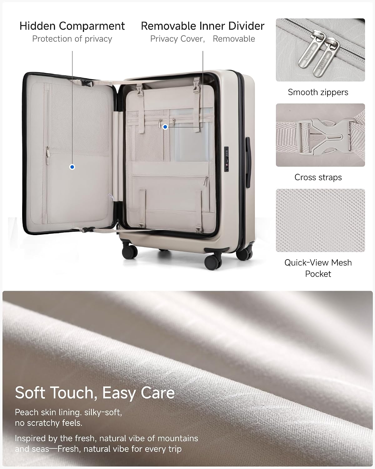 LUGGEX Checked Suitcase Top Opening, Expandable Polycarbonate Hard Shell Suitcase with Wheels (FX-Core, Beige, Bigger 28 Inch, 105L-115L)