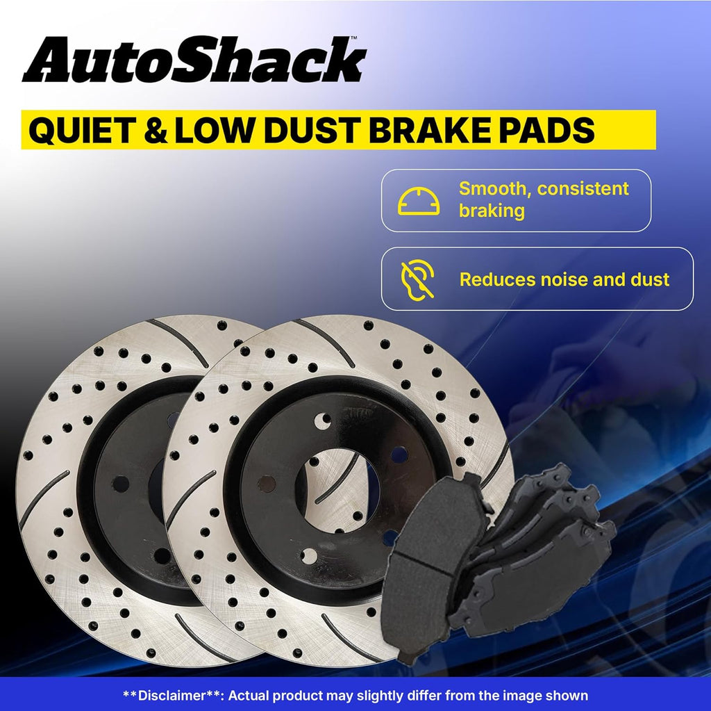 AutoShack Front & Rear Brake Rotors & Ceramic Pads for Chevrolet & GMC, Silverado 2500 HD 2001-2010 Sierra 2500 HD 2001-2010, 4WD RWD V8 6.0L 6.6L 8.1L - E-Coated Drilled & Slotted - ShadowGuard