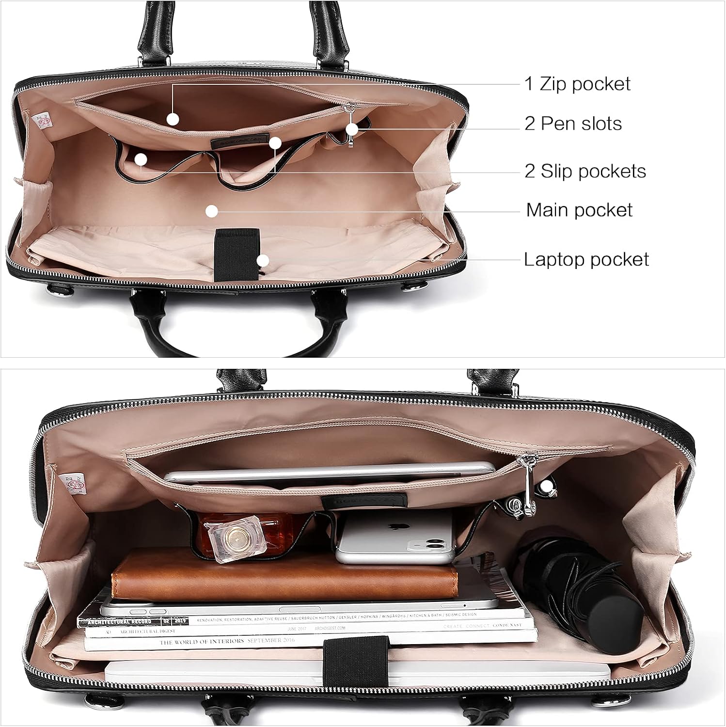 BOSTANTEN Briefcase for Women Leather 15.6 inch Laptop Shoulder Bag Office Work Crossbody Handbag