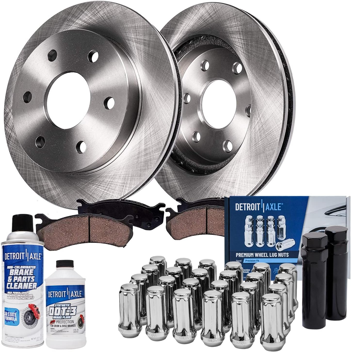 Detroit Axle - Front Disc Rotors & Brake Pads + 24pc Wheel Lug Nuts w/keys Replacement for Traverse Enclave Acadia Limited Outlook - 32pc Set