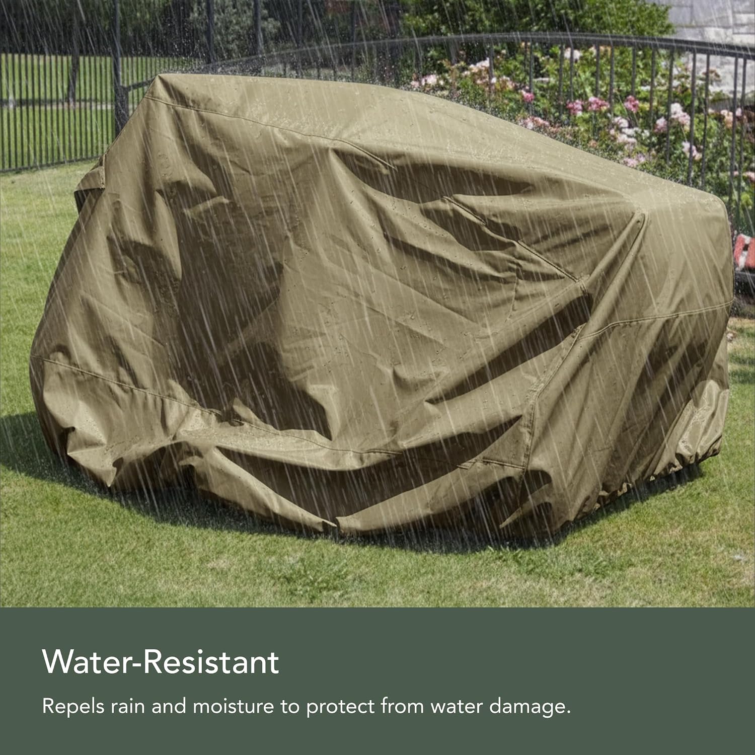 Covermates Elite Zero‑Turn and Riding Lawn Mower Cover – Heavy‑Duty Polyester All‑Weather Outdoor Protection Water‑Resistant, Drawcord, & Breathable Vent, 58W x 82D x 52H, Khaki