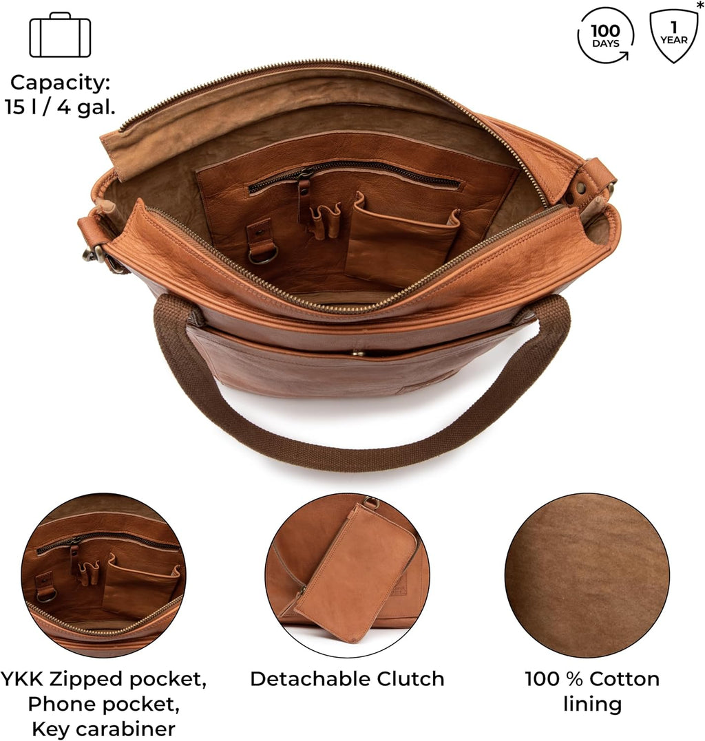BERLINER BAGS Vintage Genuine Leather Tote Bag Verona, Handbag, Large Shopper, Work Bag for Women