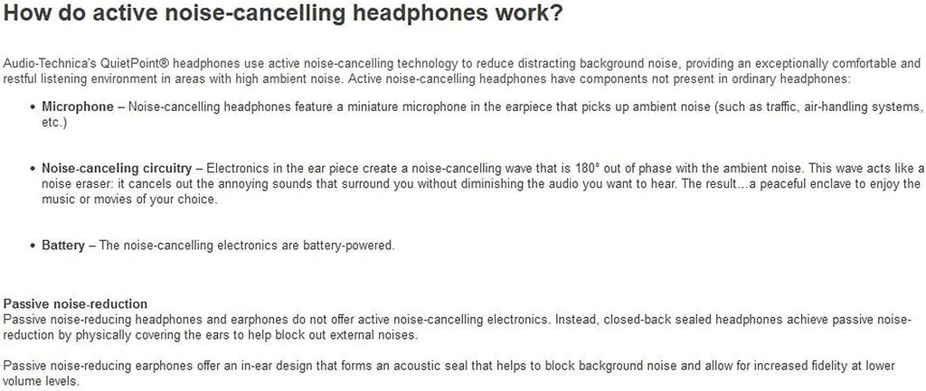 Audio-Technica ATH-ANC7B QuietPoint Active Noise-Cancelling Closed-Back Headphones, Wired, AUD ATH-ANC7B, Black, one Size