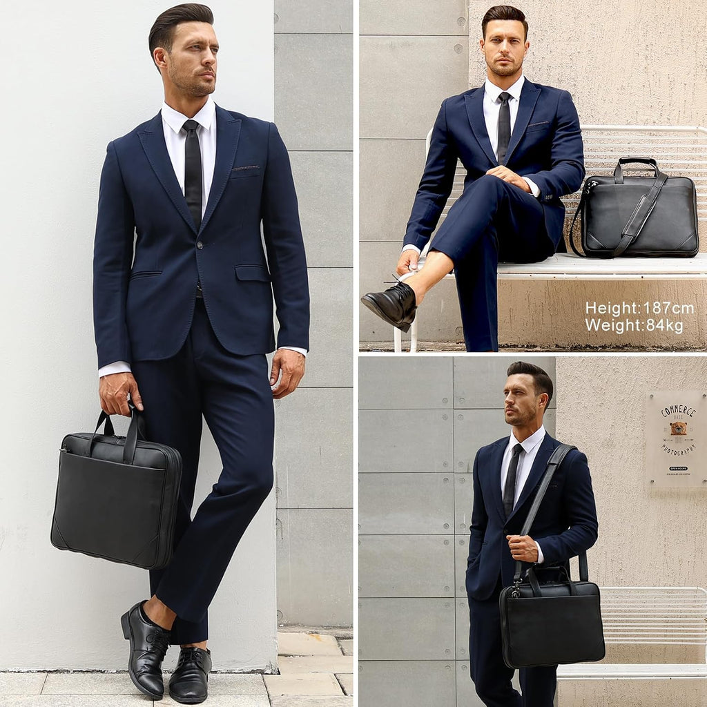 Leather Slim Briefcase for Men 14' - 16' Laptop Crossbody Messenger Bag Business Work Lawyer Attache Case