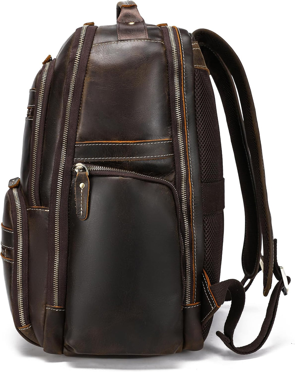 LANNSYNE Vintage Mens Full Grain Leather Backpack Fits 17.3 Inch Laptop, Large Casual Rucksack Shoulder Bag For Travel/Camping/Hiking-Brown