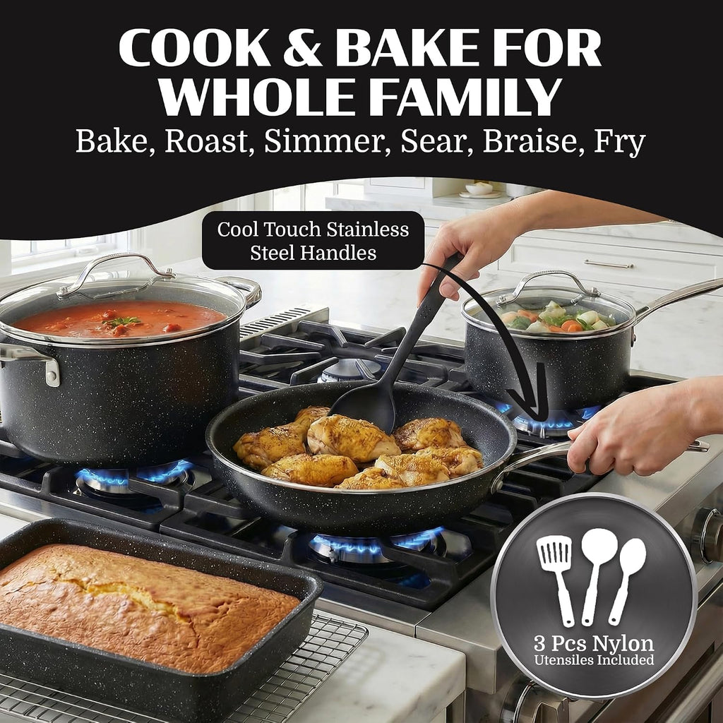 Granitestone Ceraluxe 20 Pc Ceramic Cookware Set Nonstick, Complete Pots and Pans Set Non Stick for Kitchen with Bakeware, Utensils & Steamer, Non Toxic Made Without PFOA PFOS, Oven & Dishwasher Safe
