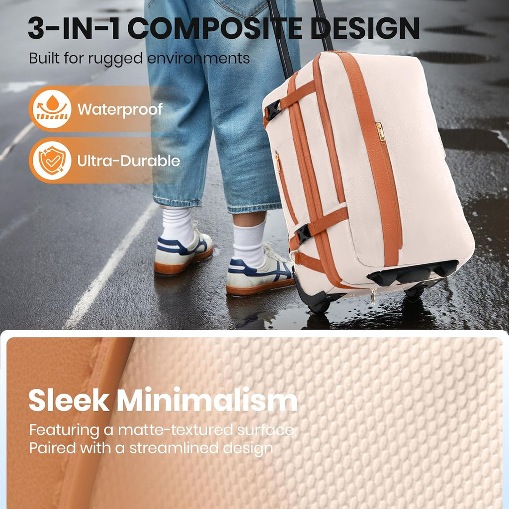 Fanwoli Vacuum Rolling Travel Backpack,Carry On Luggage with TSA Lock & Anti Theft Zipper,70L Expandable Airbag Backpack with Compression Pump,Waterproof Laptop Bag Ideal for Flight & Business,White