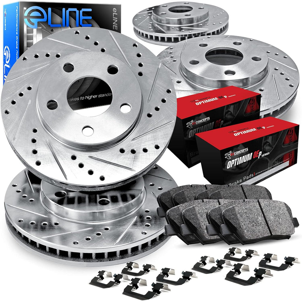 R1 Concepts Front and Rear Brake Kit Fits 1997-2004 Chevrolet Corvette| Optimum Oep Pads, Drilled Slotted Rotors| Hardware| 12.8' Front & 12.0' Rear