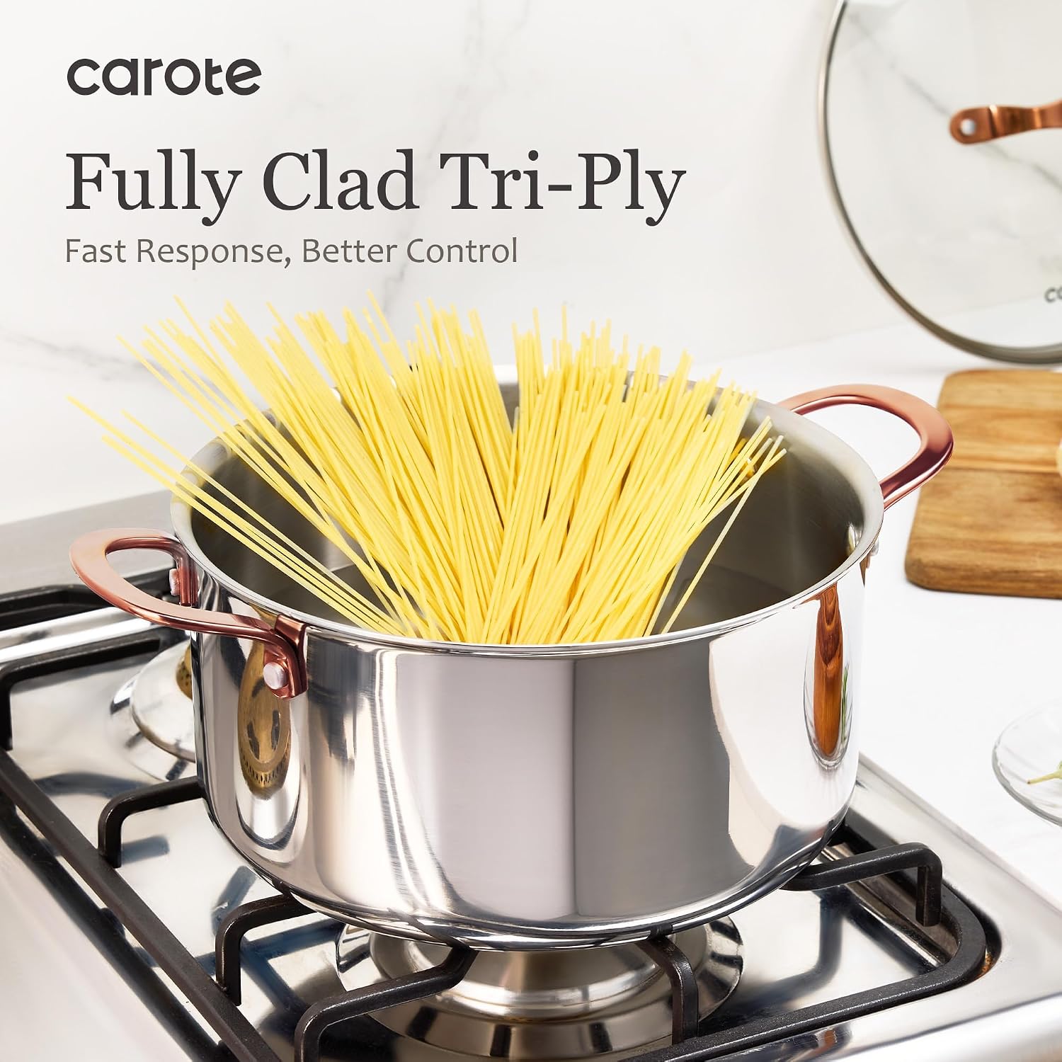 CAROTE 30 PCS Tri-Ply Stainless Steel Cookware Set, Pots and Pans Set, Non Toxic Induction Kitchen Cooking Sets, Gold