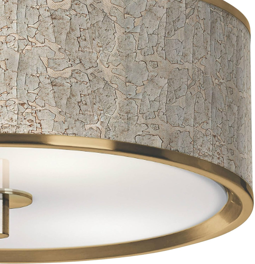 Giclee Glow 14' Rustic Semi Flush-Mount Ceiling Light Fixture Kitchen Foyer Hallway Drum Round Al Fresco Shade LED Silver Gold Finish Bedroom Bathroom Entryway Living Room Indoor Office Small