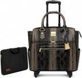 Rolling Laptop Bag for Women with Wheels & Handle Luxury Pure Leather Embossed Work Bag with Laptop Sleeve Travel Briefcase