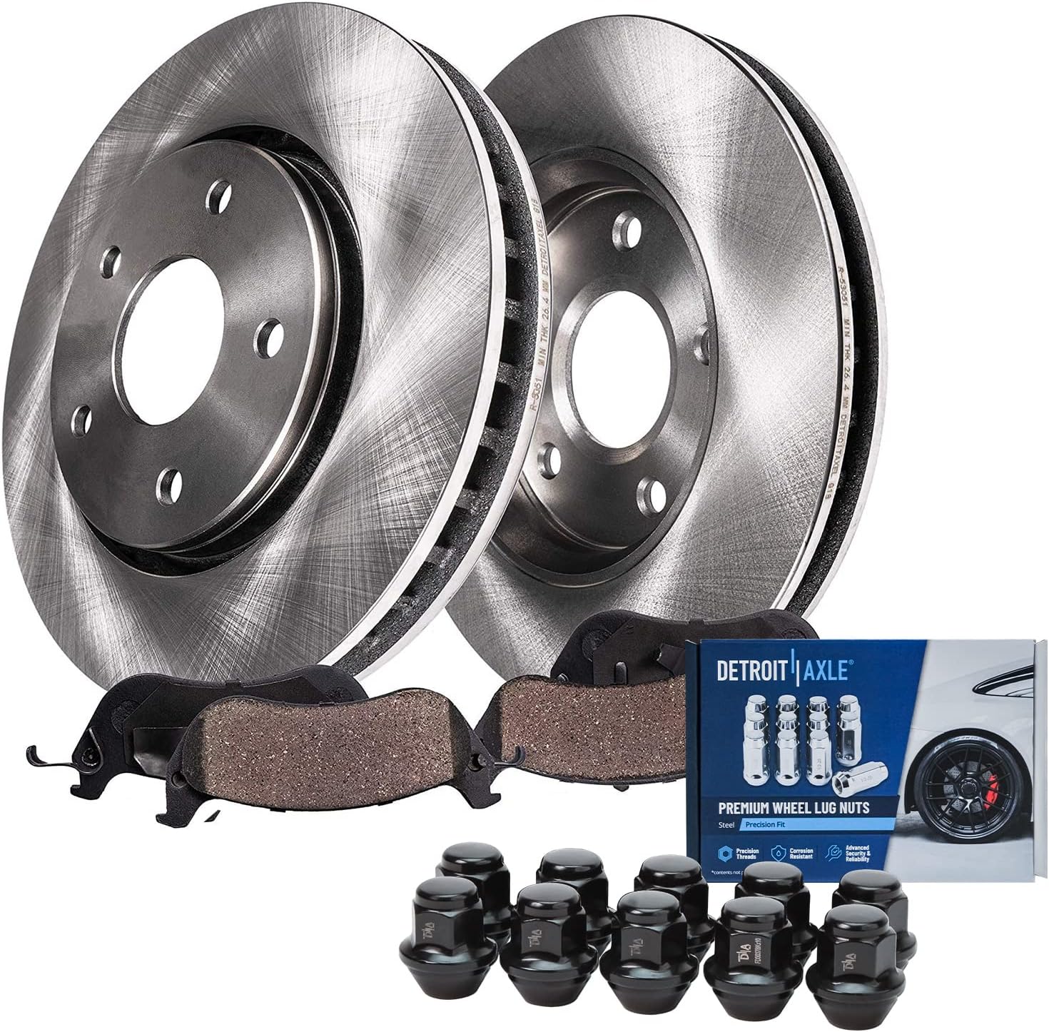 Detroit Axle - 300mm Front Disc Rotors & Ceramic Brake Pads w/10pc Wheel Lug Nuts Replacement for Lincoln MKZ Ford Fusion - 14pc Set