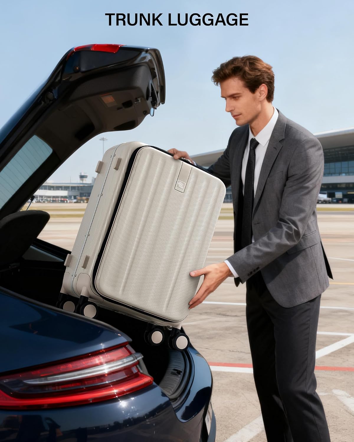 Hanke 24 Inch Checked Luggage PC Hard Case Luggage Top Opening Aluminum Frame Travel Luggage Suitcases with Wheels for Woman Men.(Ivory white)