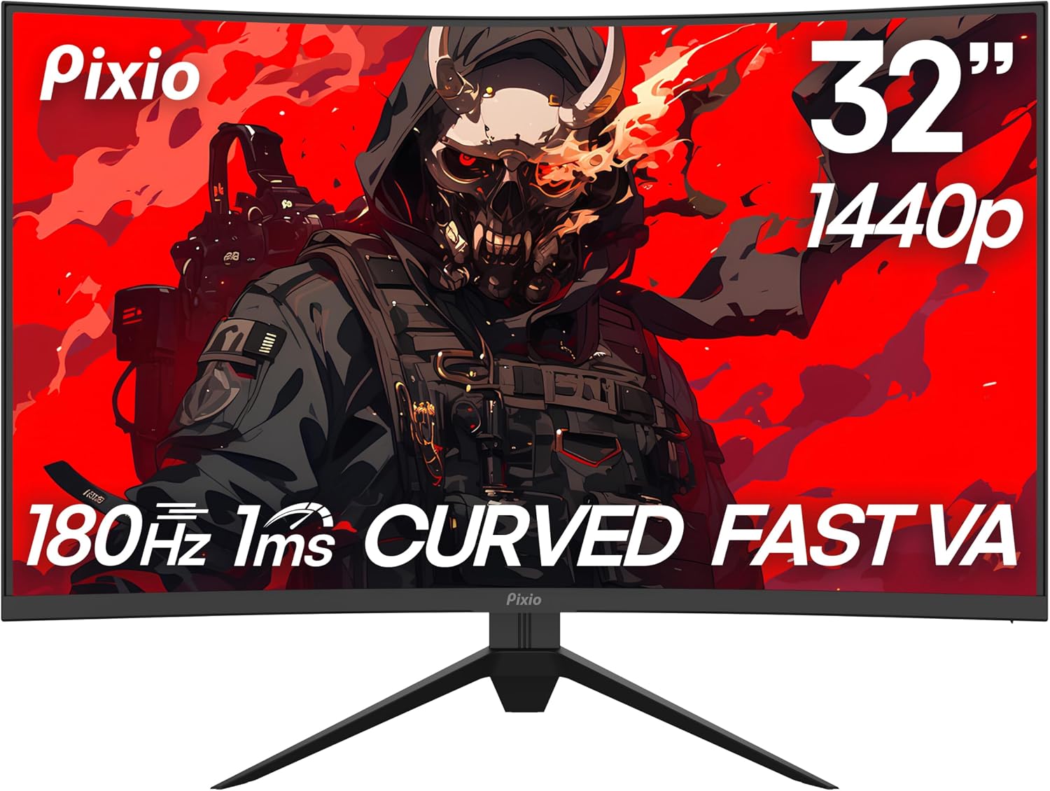 Pixio PXC328 32 inch Curved 180Hz Refresh Rate QHD 1440p Resolution Fast VA Panel 1ms GTG Response Time Gaming Monitor with PS2S Ultrawide Heavy-Duty Premium Single Monitor Arm