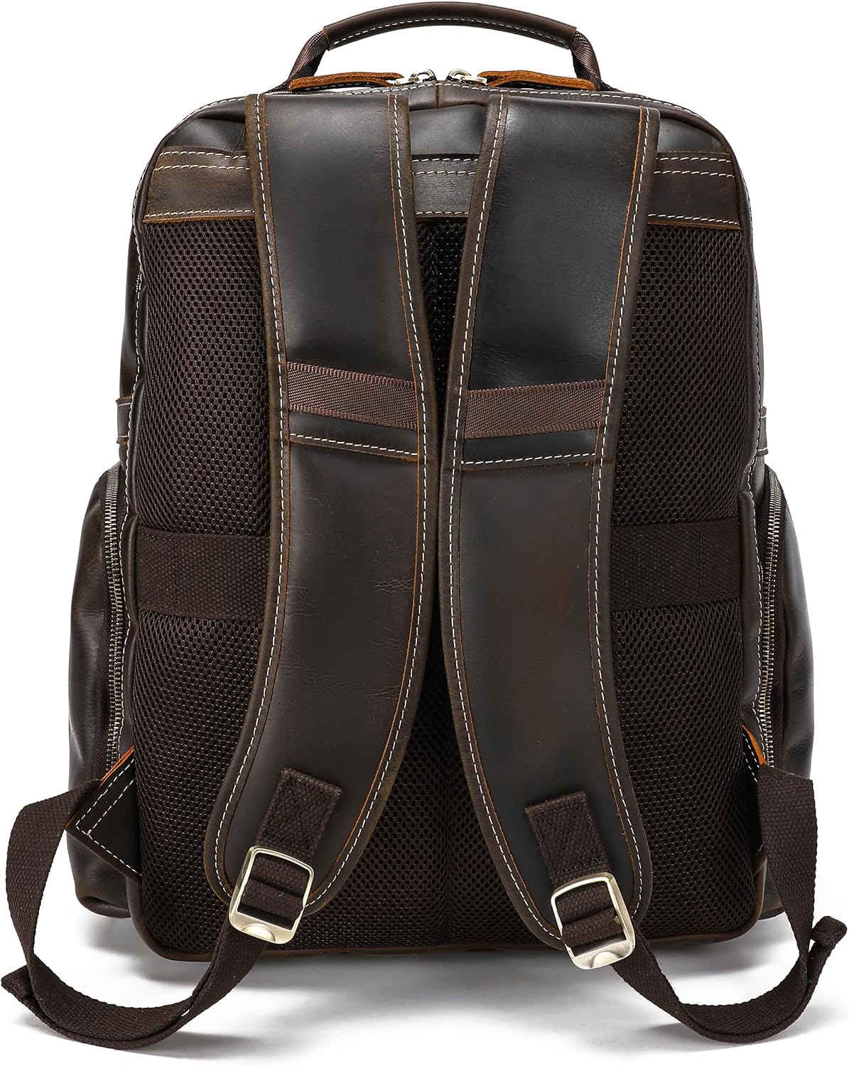 LANNSYNE Vintage Mens Full Grain Leather Backpack Fits 17.3 Inch Laptop, Large Casual Rucksack Shoulder Bag For Travel/Camping/Hiking-Brown