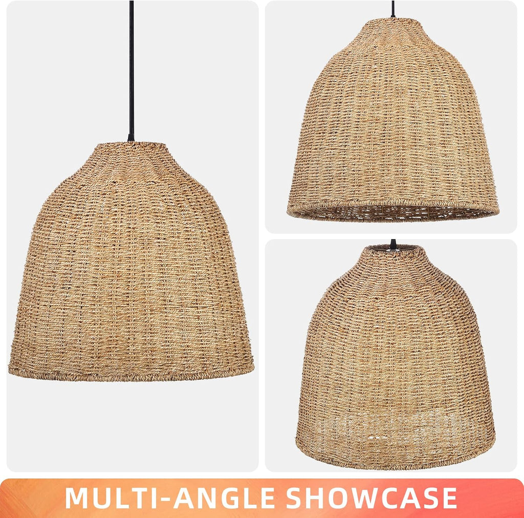 Arturesthome Large Woven Pendant Light for Kitchen Island,Rustic Farmhouse Rattan Chandelier Wicker Basket Ceiling Hanging Lamp for Dining Room Bedroom,Entryway,Foyer 19.6'*17.6'