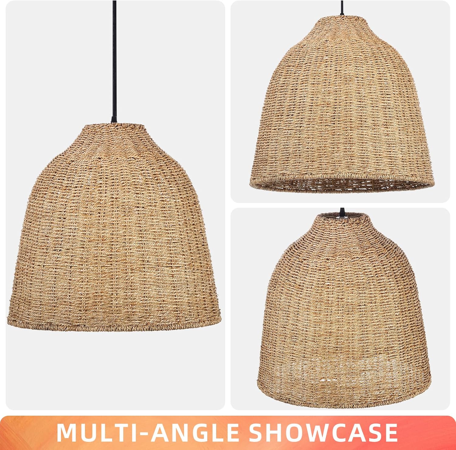 Arturesthome Large Woven Pendant Light for Kitchen Island,Rustic Farmhouse Rattan Chandelier Wicker Basket Ceiling Hanging Lamp for Dining Room Bedroom,Entryway,Foyer 19.6'*17.6'