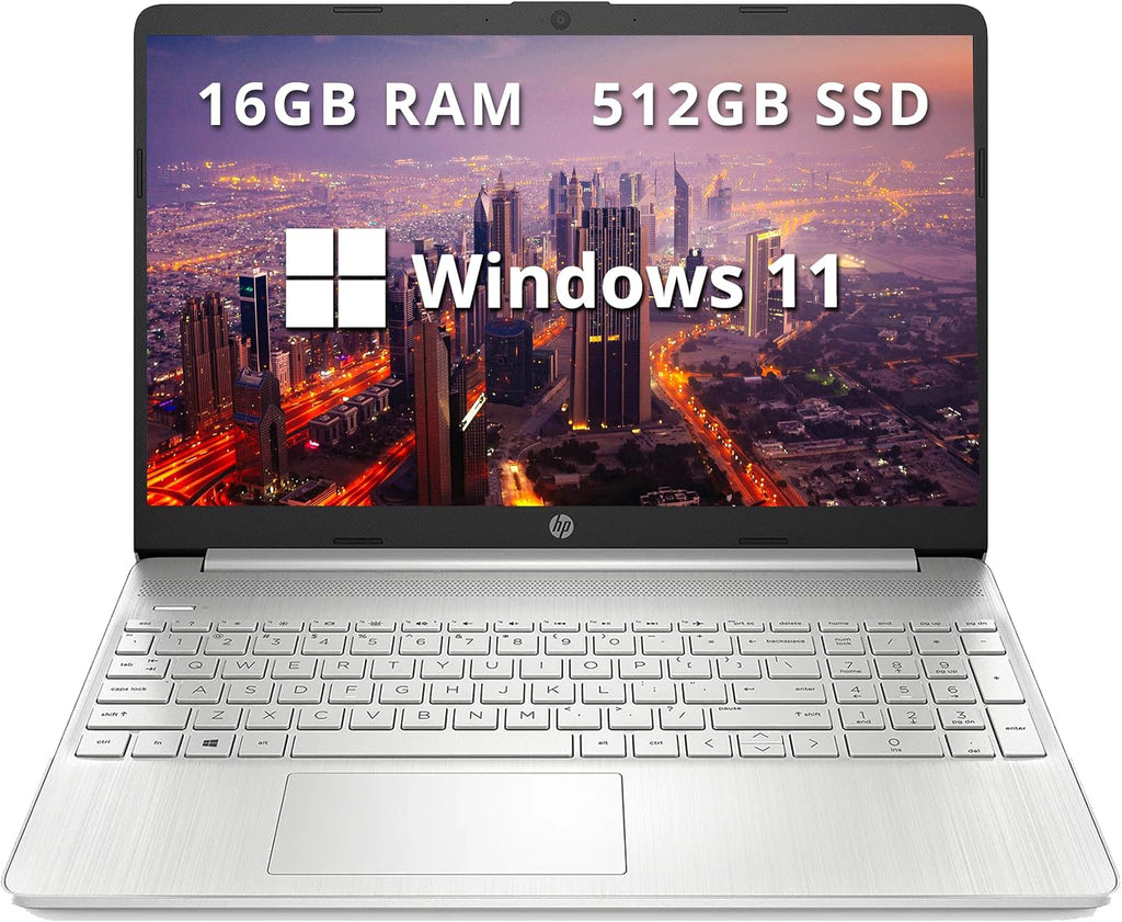 HP 15.6' HD Everyday Laptop, Intel i3-1115G4, 16GB DDR4 RAM, 512GB PCIe SSD, Intel UHD Graphics, HD Webcam, Fast Charge, Full Size Keyboard, Wi-Fi 5, Win 11, Silver (Renewed)