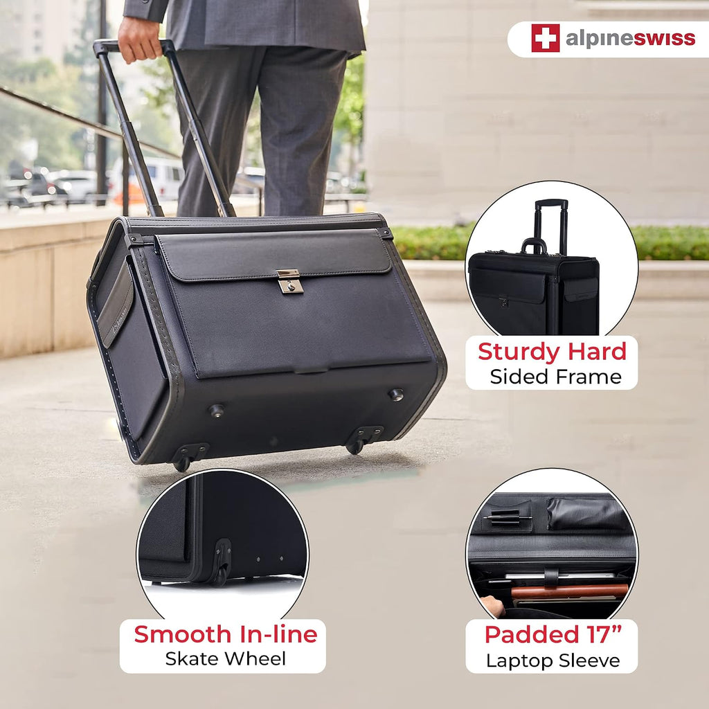 Alpine Swiss Rolling 17' Laptop Briefcase on Wheels Attache Lawyers Case Legal Size