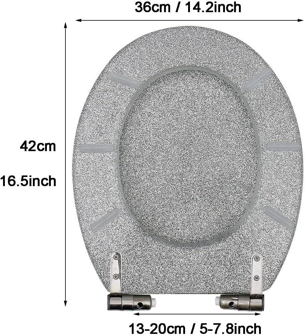 Toilet seat 360°Adjustable Hinges, Top-Fix and Bottom-Fix Fittings, Easy to Install and Clean, Resin Toilet Seat, Oval,Gold(Silver)