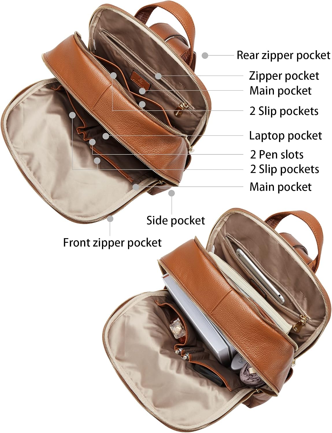 BOSTANTEN Genuine Leather 15.6 inch Laptop Backpack Purse for Women College Casual Backpack Travel Bag