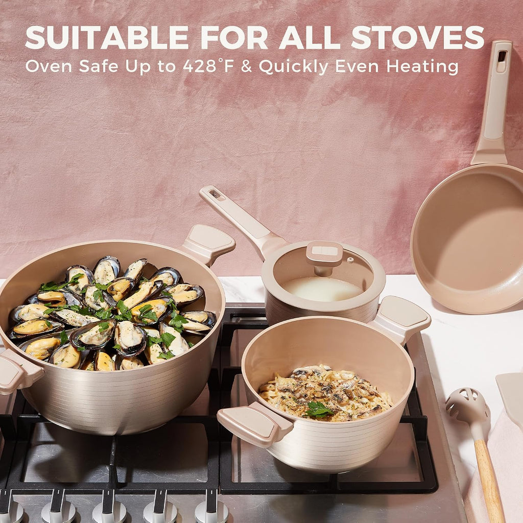 HONGBAKE Pots and Pans Set Nonstick, 26 Pcs All-in-One Kitchen Starter Set with Cookware, Bakeware & Silicone Utensils, Non Toxic Ceramic Coating, Induction & Oven Safe, PFOA PFOS Free, Gold
