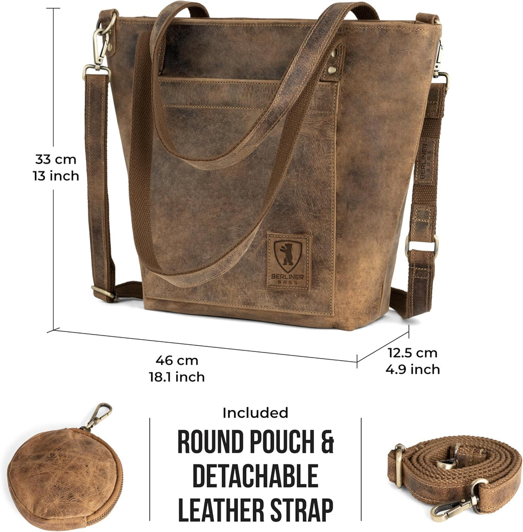 BERLINER BAGS Vintage Genuine Leather Tote Bag Verona, Handbag, Large Shopper, Work Bag for Women