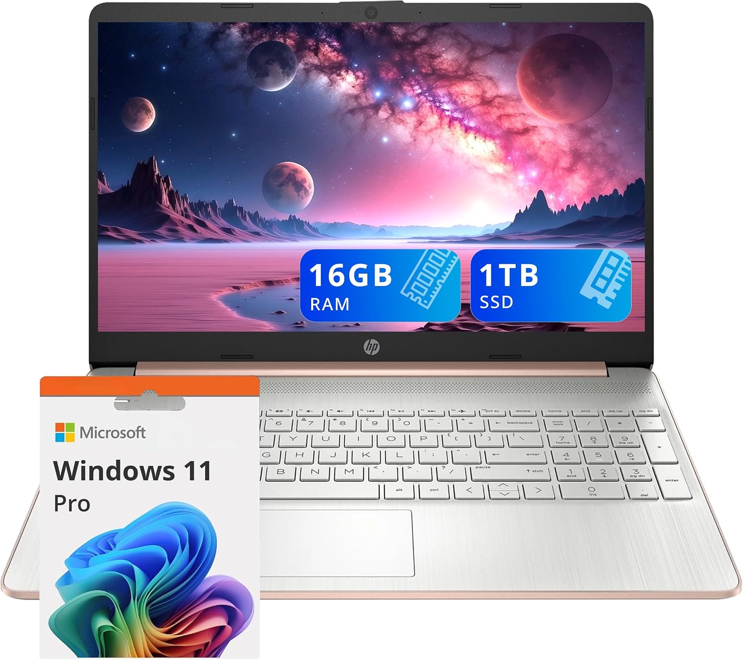 HP 15.6' HD Micro-Edge Laptop, AMD Athlon Silver 3050U, 16GB DDR4 RAM, 1TB SSD, AMD Radeon Graphics, Webcam, Fast Charge, Windows 11 Pro, Gold (Renewed)